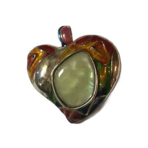 Heart Pendant Silver Tone Enamel Colorful Stone Cabochon Fashion Jewelry